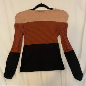 Brown, orange and black long sleeve top